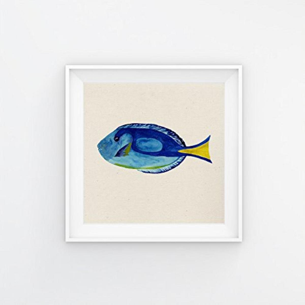 POSTER Set mit 4 Aquarell tropischen Fischen und Meeresleben 15x15 cm Schwarzer Rahmen - Schwarz, Papier (15/3cm) - Nacnic
