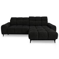 ECKSOFA Marco Mini mit elektrisch ausfahrbarem Sitz und verstellbaren Kopfstützen, Rechts, Chenille-Stoff, Schwarz - Schwarz, Textil (275/182cm) - Beautysofa