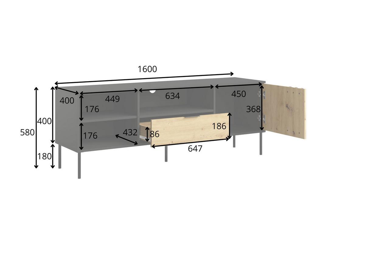 TV-SCHRÄNK Schwarz, Eiche Artisan 160/58/40 - Schwarz/Eiche Artisan, Holzwerkstoff (160/58/40cm) - RAUMHIRSCH FURNITURE