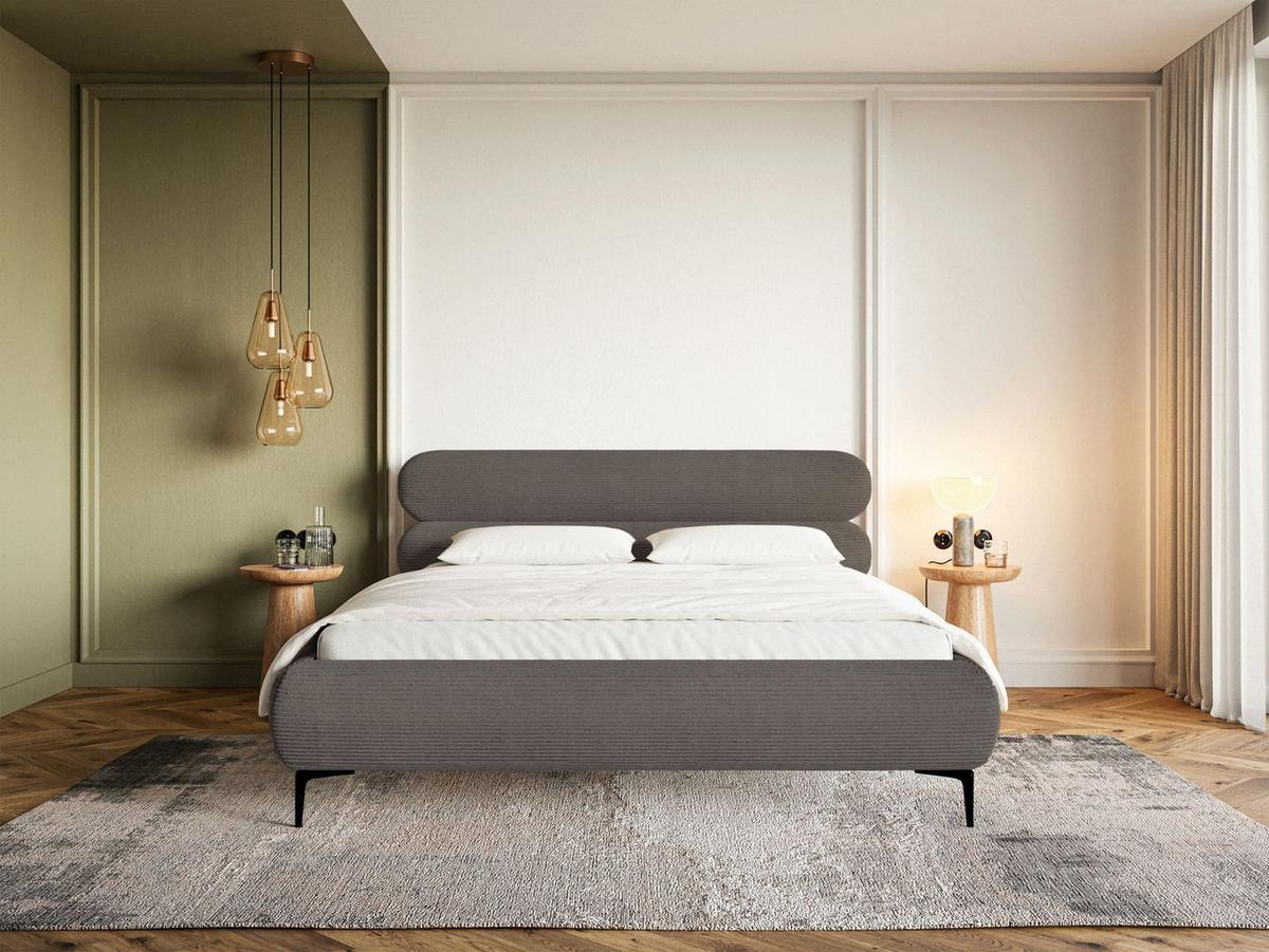 POLSTERBETT Roule Cord Grau 160x200 cm - Schwarz/Grau, Textil/Metall (140/200cm) - Selsey