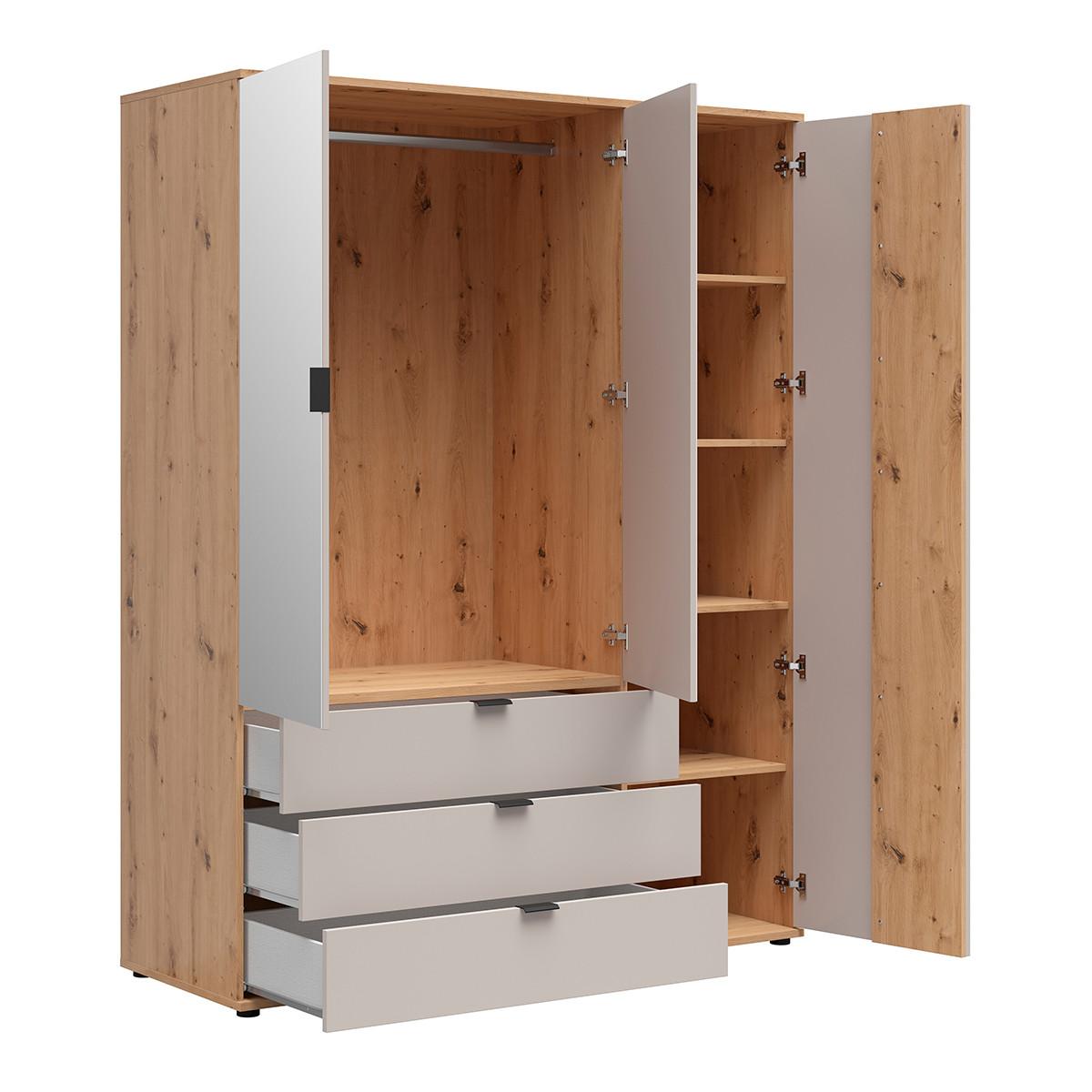 SCHRANK 3 Türen Ezra Kaschmir und Holz - Beige, Holzwerkstoff (150.5/195.5/56cm) - Petits-meubles