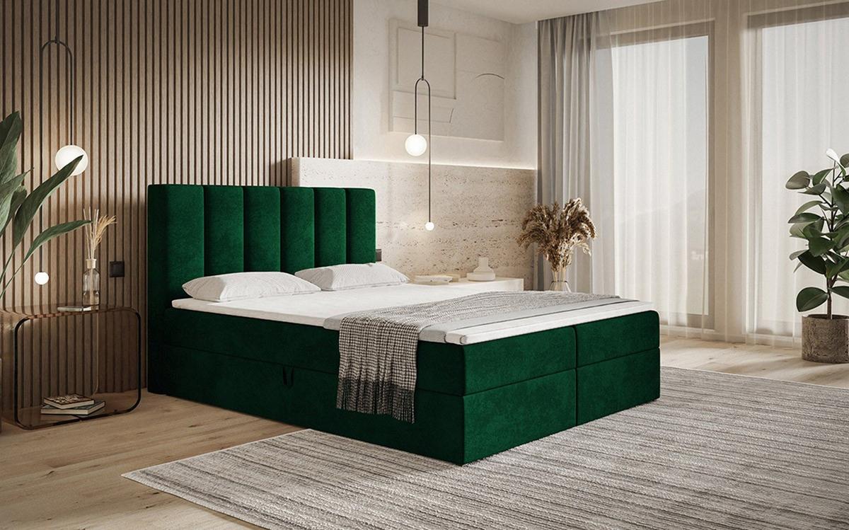 BOXBETT Bonio I 180/200 cm in Grün – mit Bettkasten und Topper - Schwarz/Grün, Holz/Holzwerkstoff (180/200cm) - AX Living
