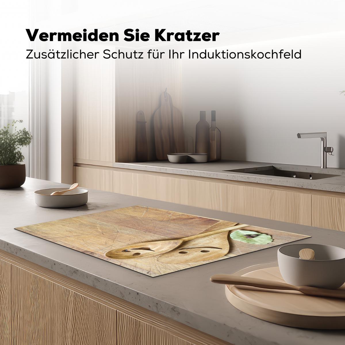 HERDABDECKPLATTE Holz - Löffel - Braun - Smiley Ceranfeldabdeckung 76x51.5 cm - Hellbraun, Kunststoff (76/51.5/0.2cm) - MuchoWow