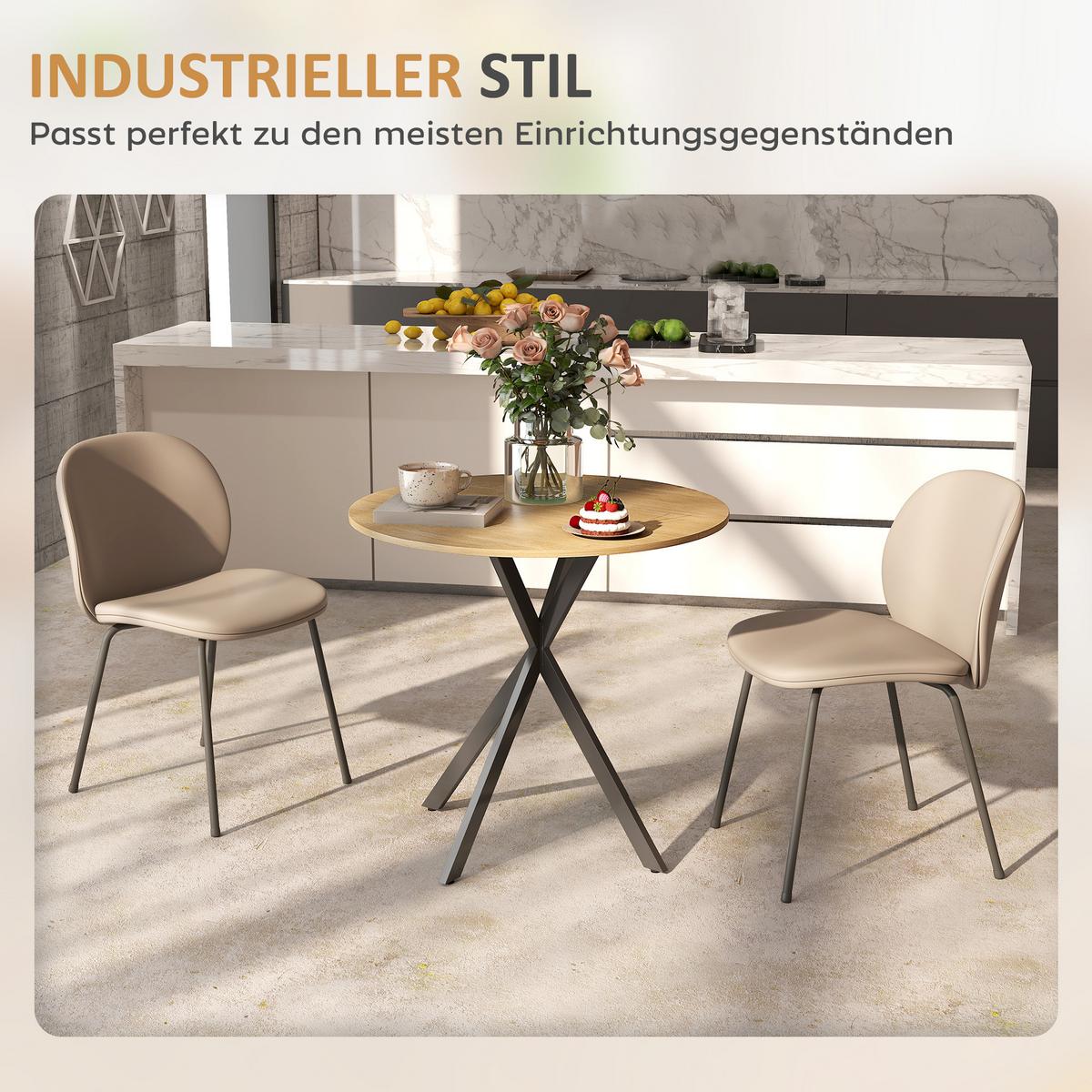 ESSTISCH, Runder Küchentisch für 2 Personen im Industriestil mit Stahlbeinen - Eichefarben, Metall (80/80/75cm) - HOMCOM