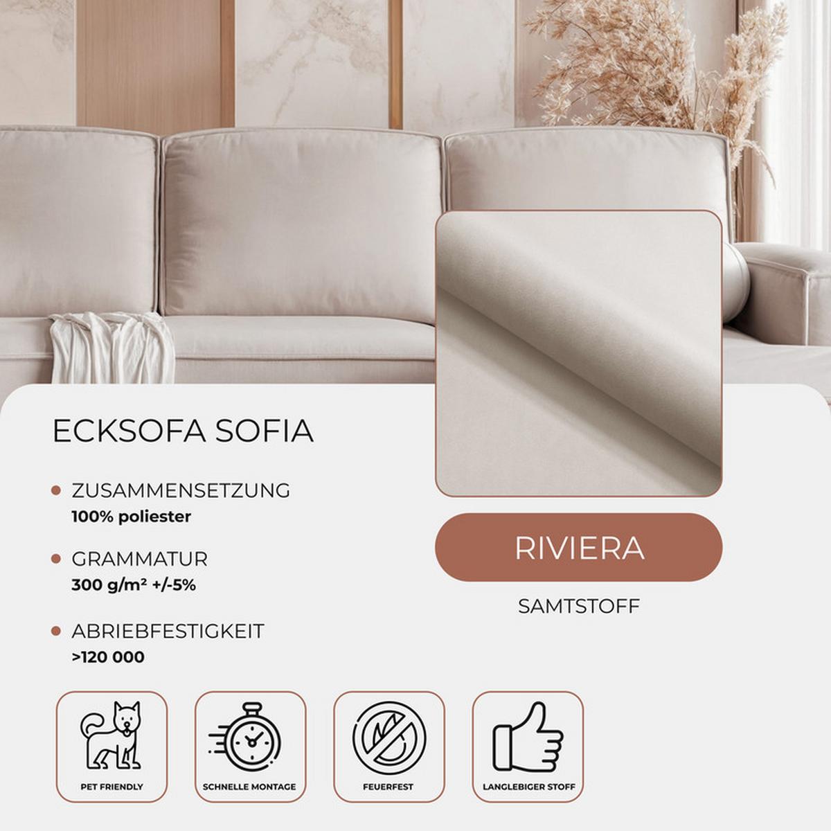 ECKSOFA SOFIA mit Schlaffunktion und Bettkasten Beige - Beige, Holzwerkstoff/Kunststoff (277/157cm) - Idohome