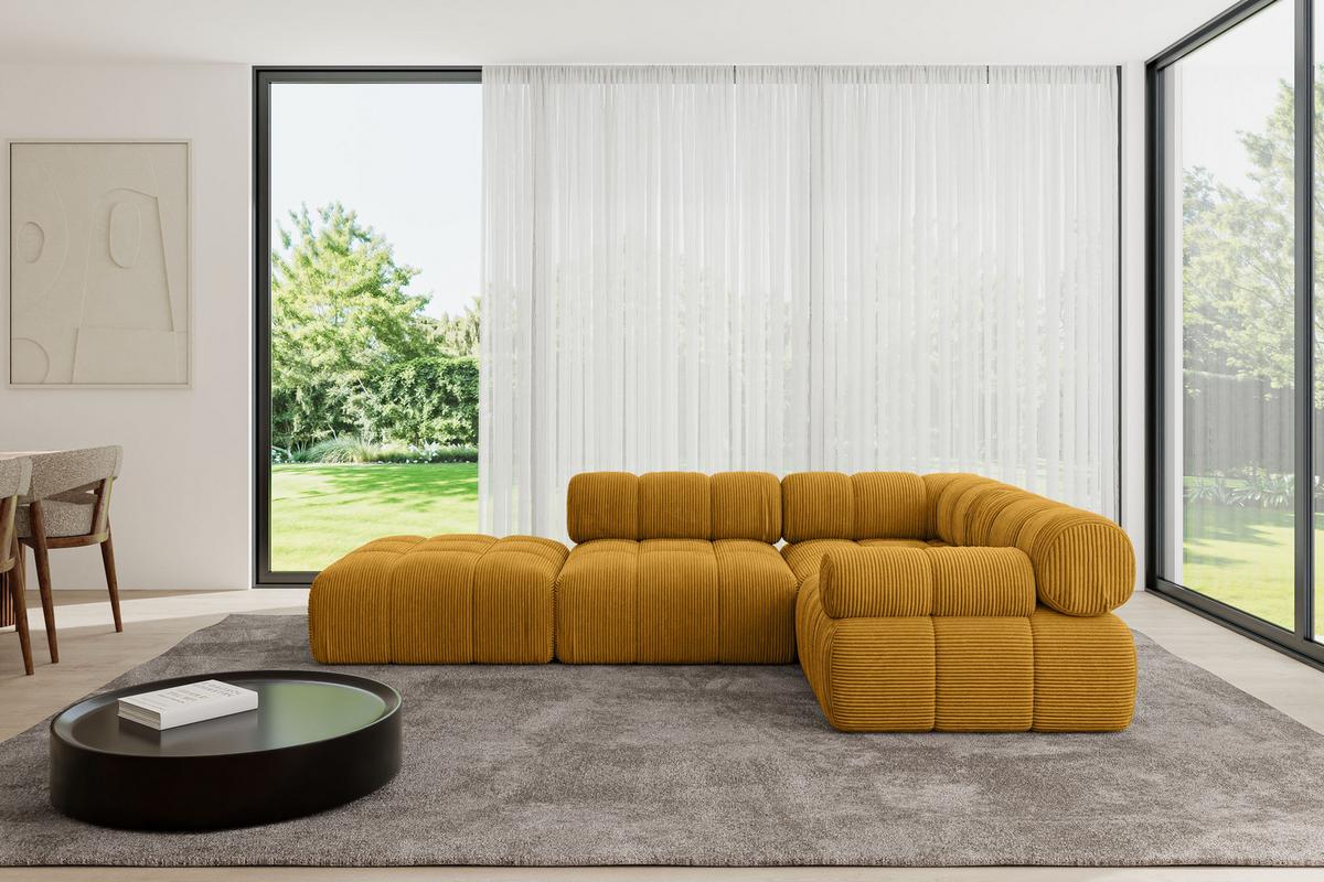 ECKSOFA modulares Sofa Felto-L1 - 285x190x70 cm Senfgelb Cord - Currygelb, Holzwerkstoff/Textil (285/190cm) - ALTDECOR