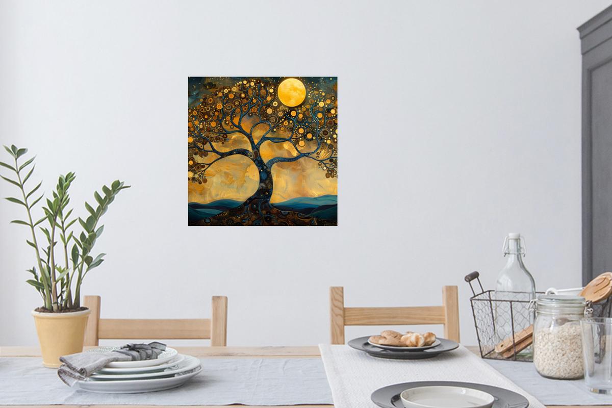 WANDTATTOO Baum - Mond - Blumen - Gold - Kunst Wanddeko 50x50 cm - Orange, Kunststoff (50/50/0.1cm) - MuchoWow