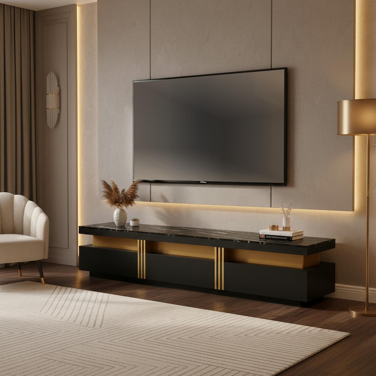 TV-MÖBEL Schwarz 200/40/42 cm - Weiß, Holzwerkstoff (40/42/200cm) - Urban Meuble