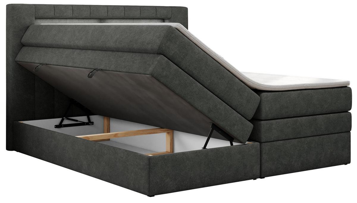 BOXSPRINGBETT GOLD-5 KING LED 160/200 Dunkelgrau Struktur - H4 - Dunkelgrau, Holz/Textil (160/200cm) - MKS