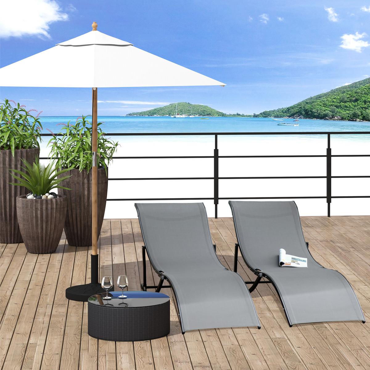 2ER Set Sonnenliege Gartenliege Stoffliege Relaxliege Alu Texteline Dunkelgrau - Dunkelgrau, Textil (61/63/165cm) - Outsunny