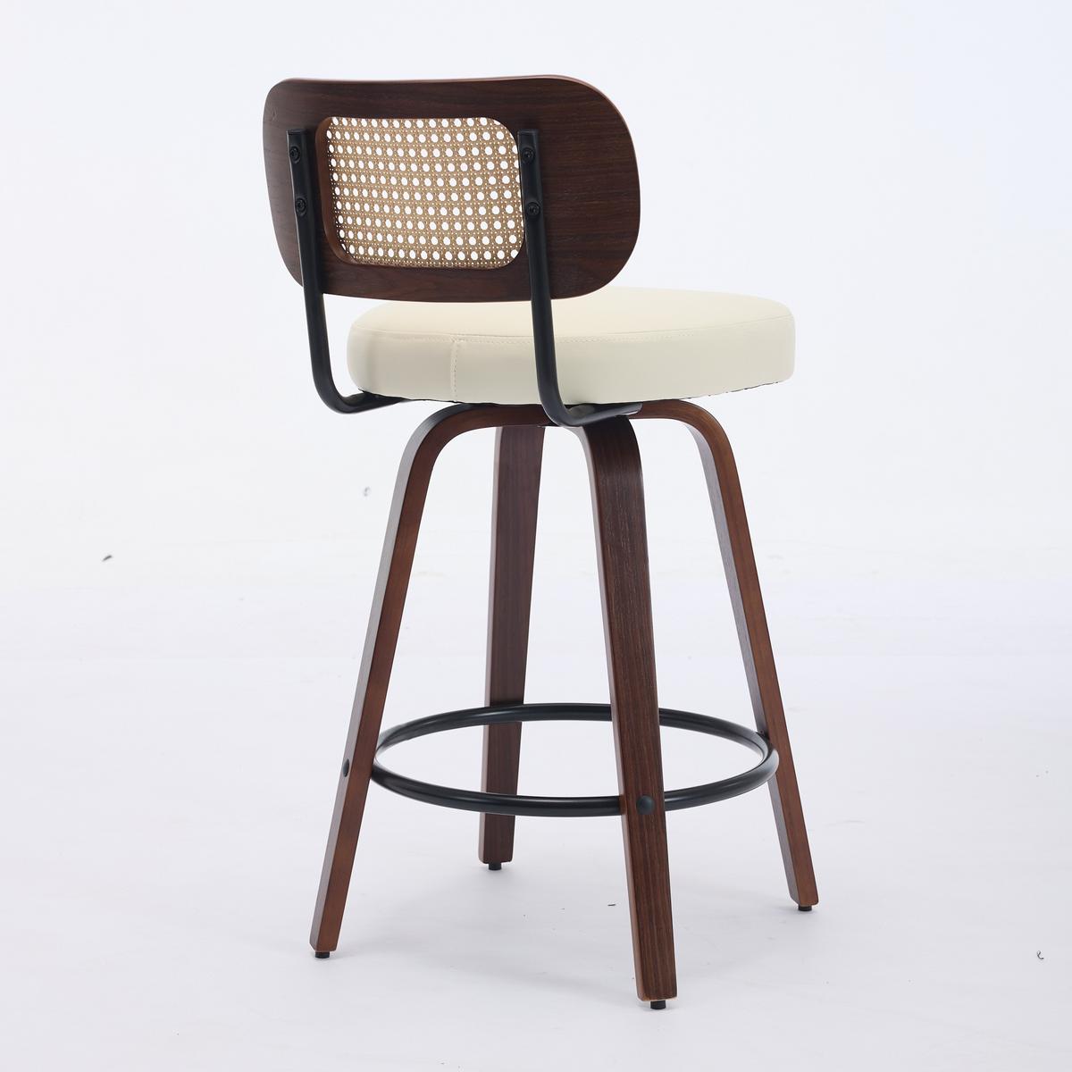BARHOCKER SET 2 STK. 90 cm Walnuss & Beige Drehbare Rattan Barstühle mit Polstersitz - Beige, Leder (56/90/43cm) - Urban Meuble