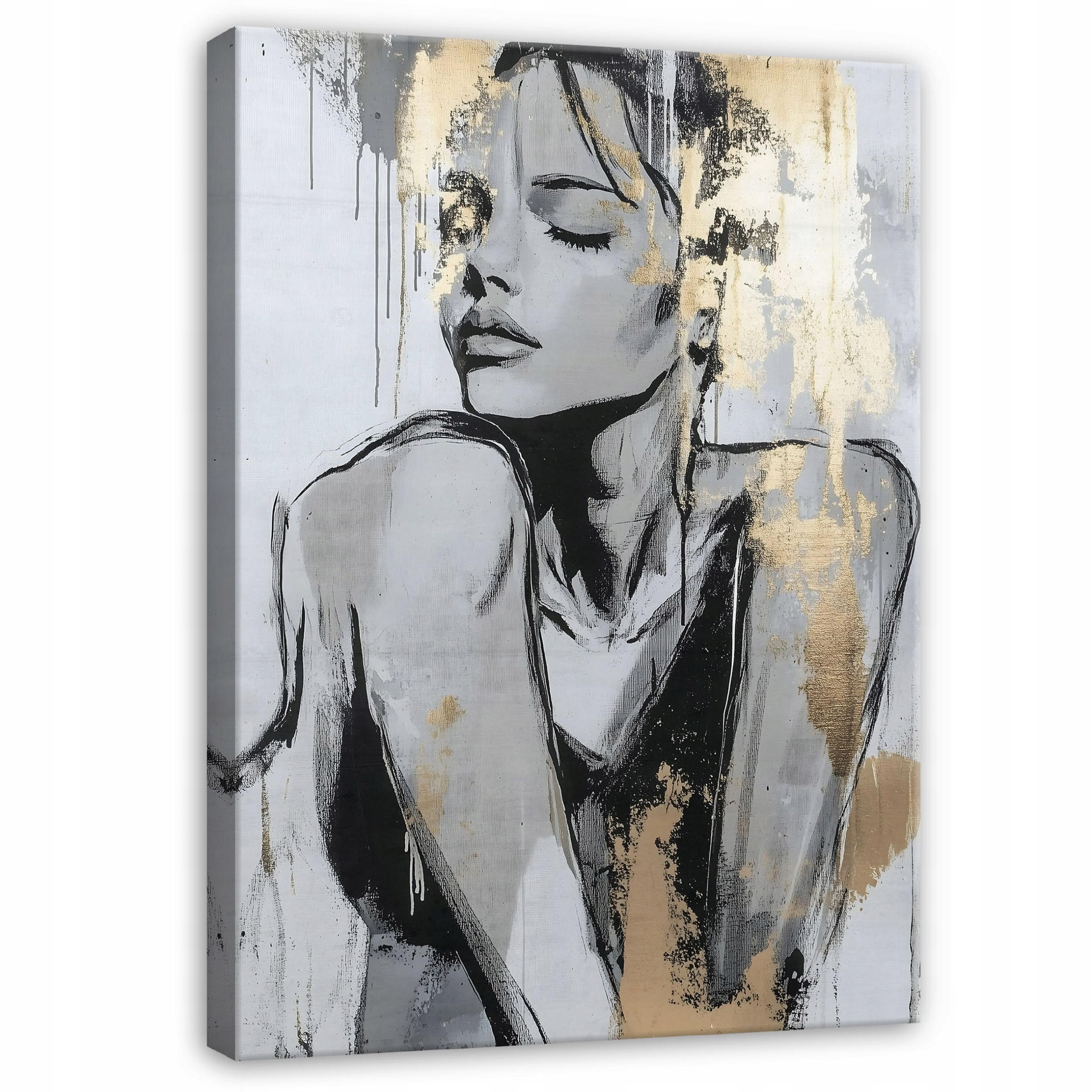 LEINWANDBILD Abstrakt Frau Modern Wohnzimmer 60x40 - Goldfarben, Holzwerkstoff (40/60cm) - Wallarena