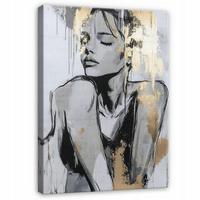 LEINWANDBILD Abstrakt Frau Modern Wohnzimmer 100x70 - Goldfarben, Holzwerkstoff (70/100cm) - Wallarena