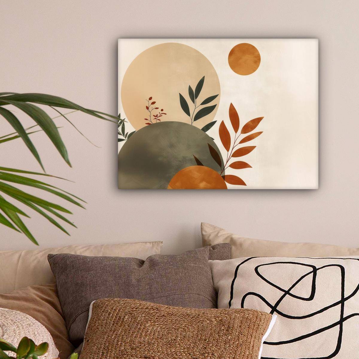 LEINWANDBILD Formen - Rund - Blätter - Beige Wandbild 40x30 cm - Rostfarben, Textil (40/30cm) - MuchoWow