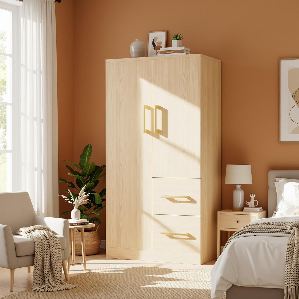 KLEIDERSCHRANK 70x135 cm in Natur Holz-Optik mit 2 Türen - Naturfarben, Holzwerkstoff (70/135/40cm) - Urban Meuble