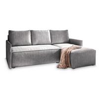 ECKSOFA PERUSI Hellgrau Kordstoff mit Schlaffunktion - Hellgrau/Grau, Holz/Kunststoff (206/143cm) - MASSENO
