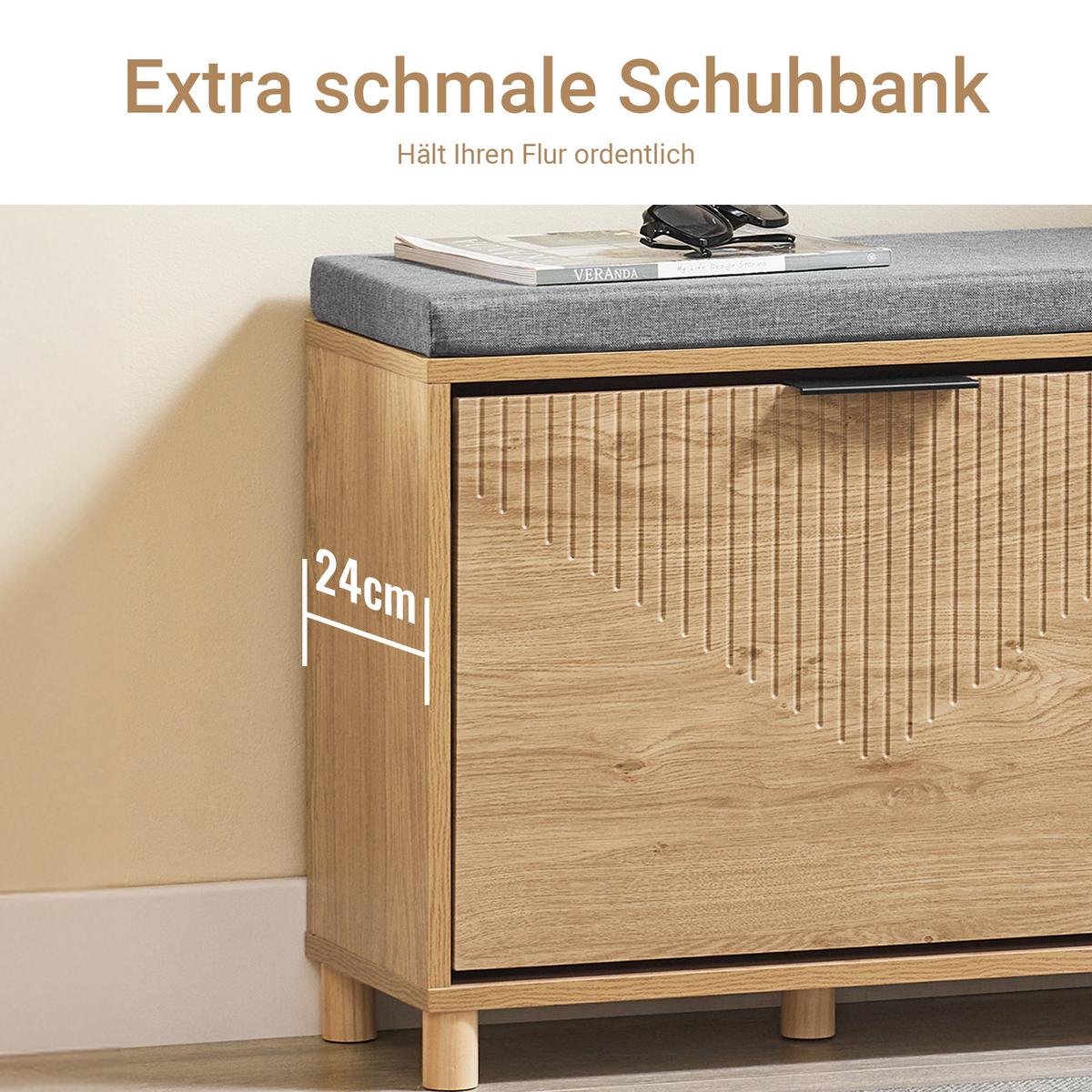 SCHUHBANK mit Sitzfläche, Natur+Grau - Naturfarben, Holzwerkstoff (60/50/24cm) - SoBuy