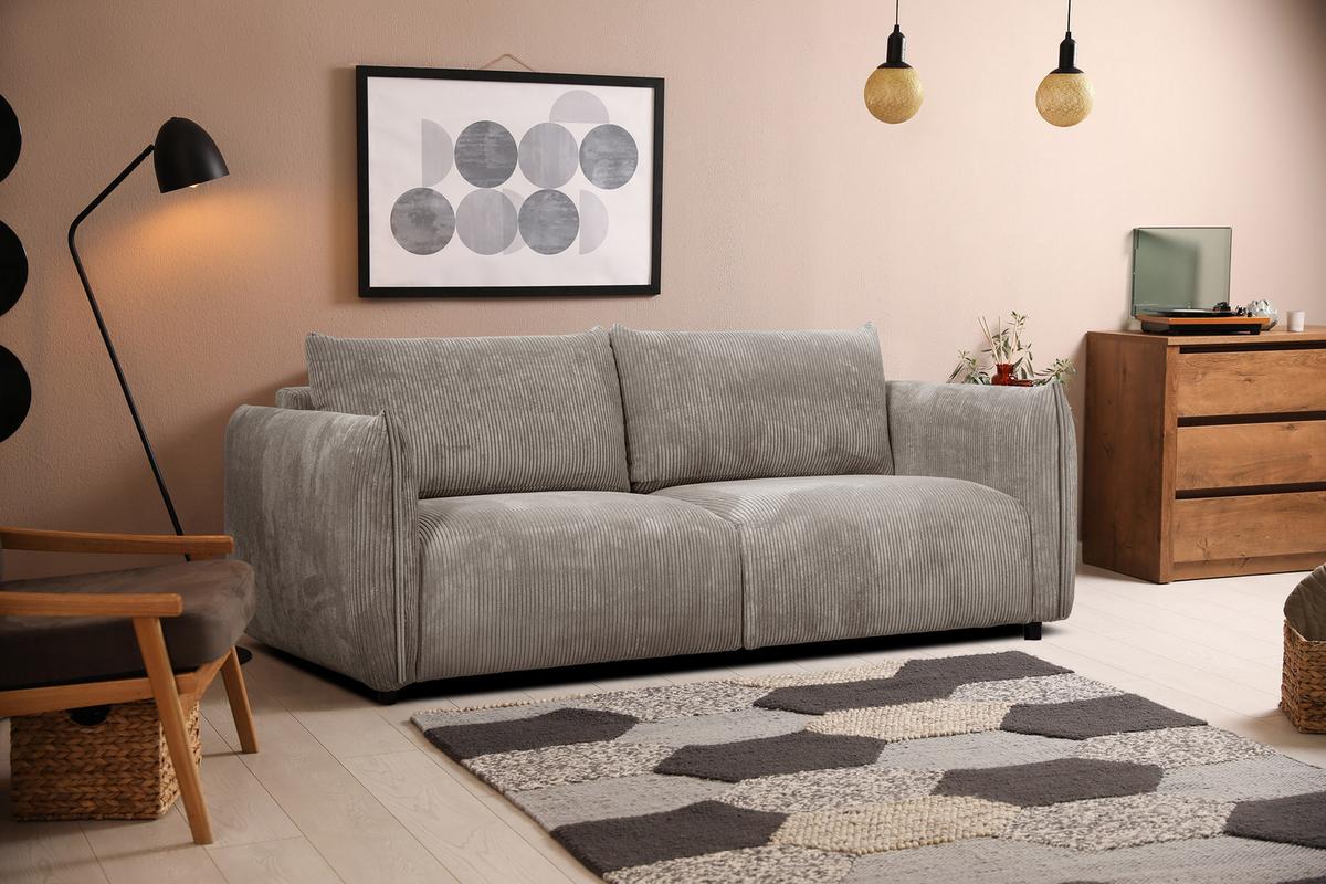 SOFA TAUER 3-Sitzer, taupe - Taupe/Schwarz, Holzwerkstoff/Kunststoff (112/84/206cm) - Wozimo