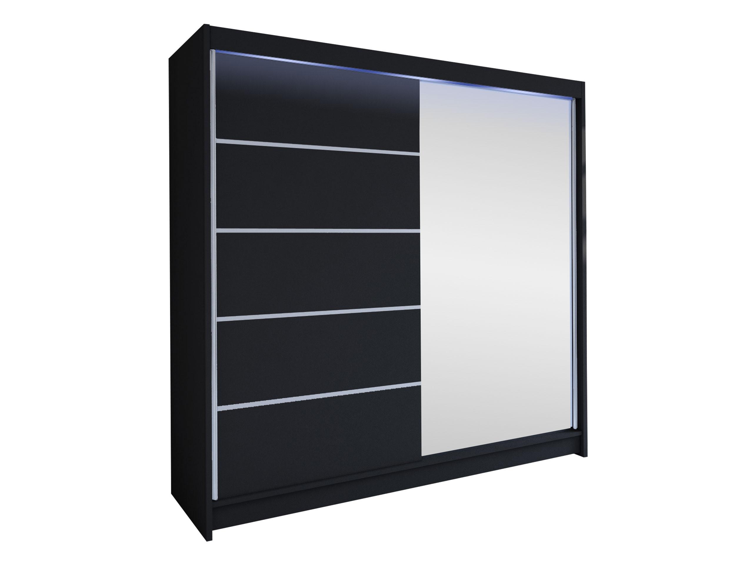 SCHWEBETÜRENSCHRANK Talin III, mit RGB LED Beleuchtung - Silberfarben/Schwarz, Holzwerkstoff/Metall (180/215/58cm) - MIRJAN24