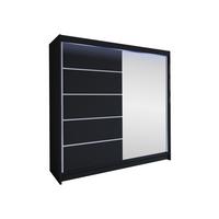 SCHWEBETÜRENSCHRANK Talin III, mit RGB LED Beleuchtung - Silberfarben/Schwarz, Holzwerkstoff/Metall (180/215/58cm) - MIRJAN24