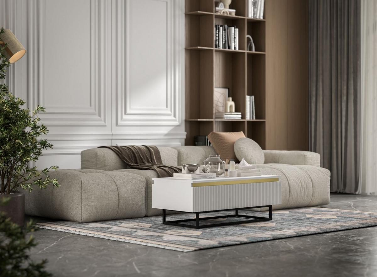 COUCHTISCH Selene Weiß matt 109 cm mit Metallrahmen - Schwarz/Weiß, Holzwerkstoff/Metall (50/109/39cm) - Meble Lindner