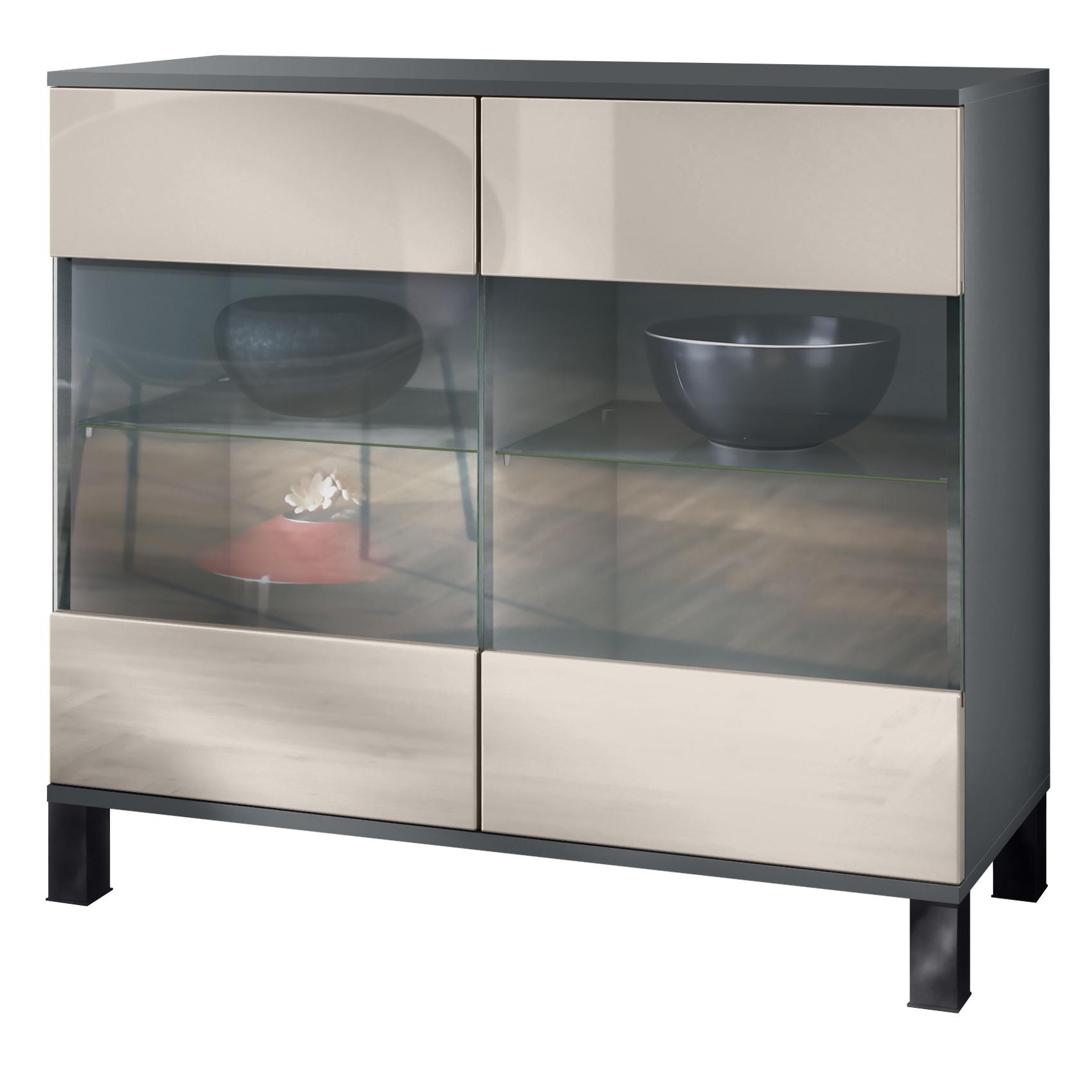 KOMMODE Bari Sandgrau Hochglanz - Sandfarben, Holzwerkstoff (92.5/84.5/35cm) - Vladon