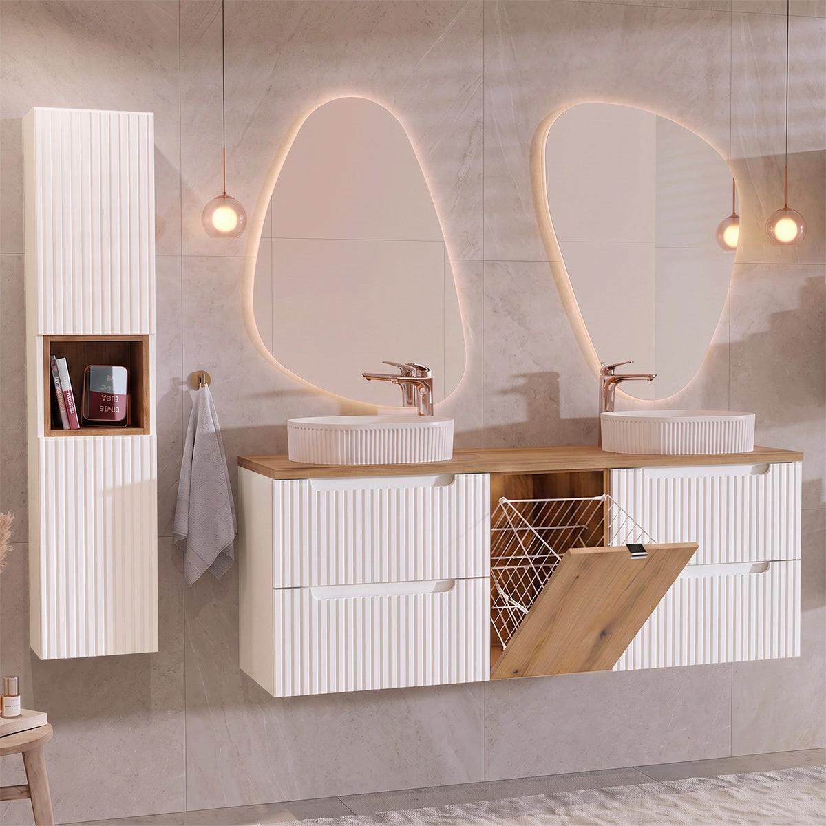 BADMÖBEL 160.4cm Riva 2er-Set Weiß und Holz - Weiß, Holzwerkstoff (160.4/59/40cm) - Petits-meubles