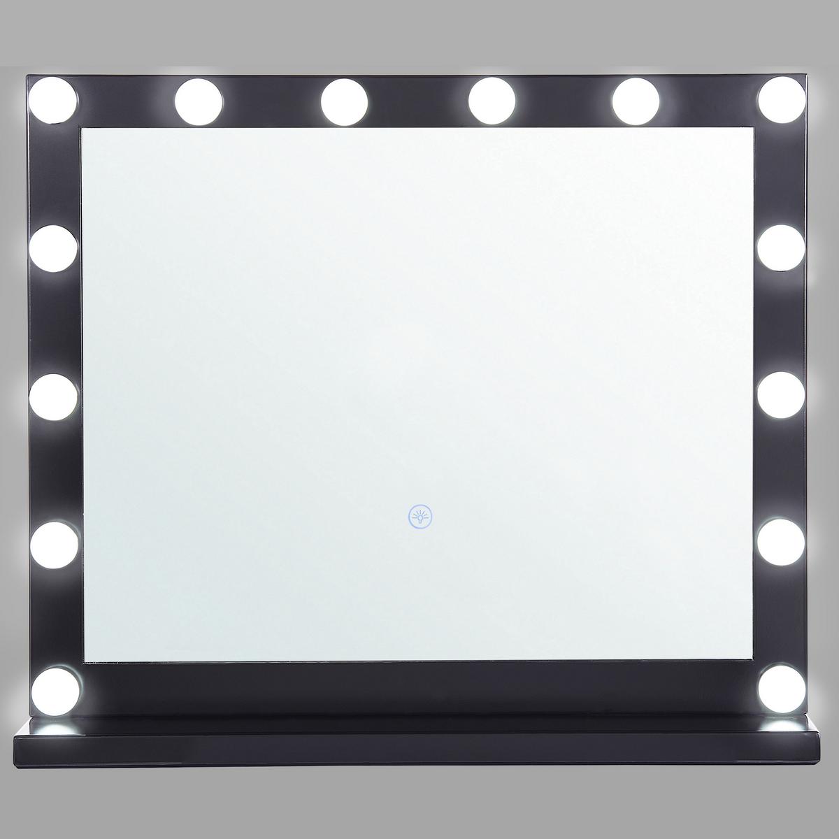 BADSPIEGEL mit LED-Beleuchtung schwarz rechteckig 50/60 cm Beauvoir - Schwarz, Metall (60/50/2cm) - Beliani