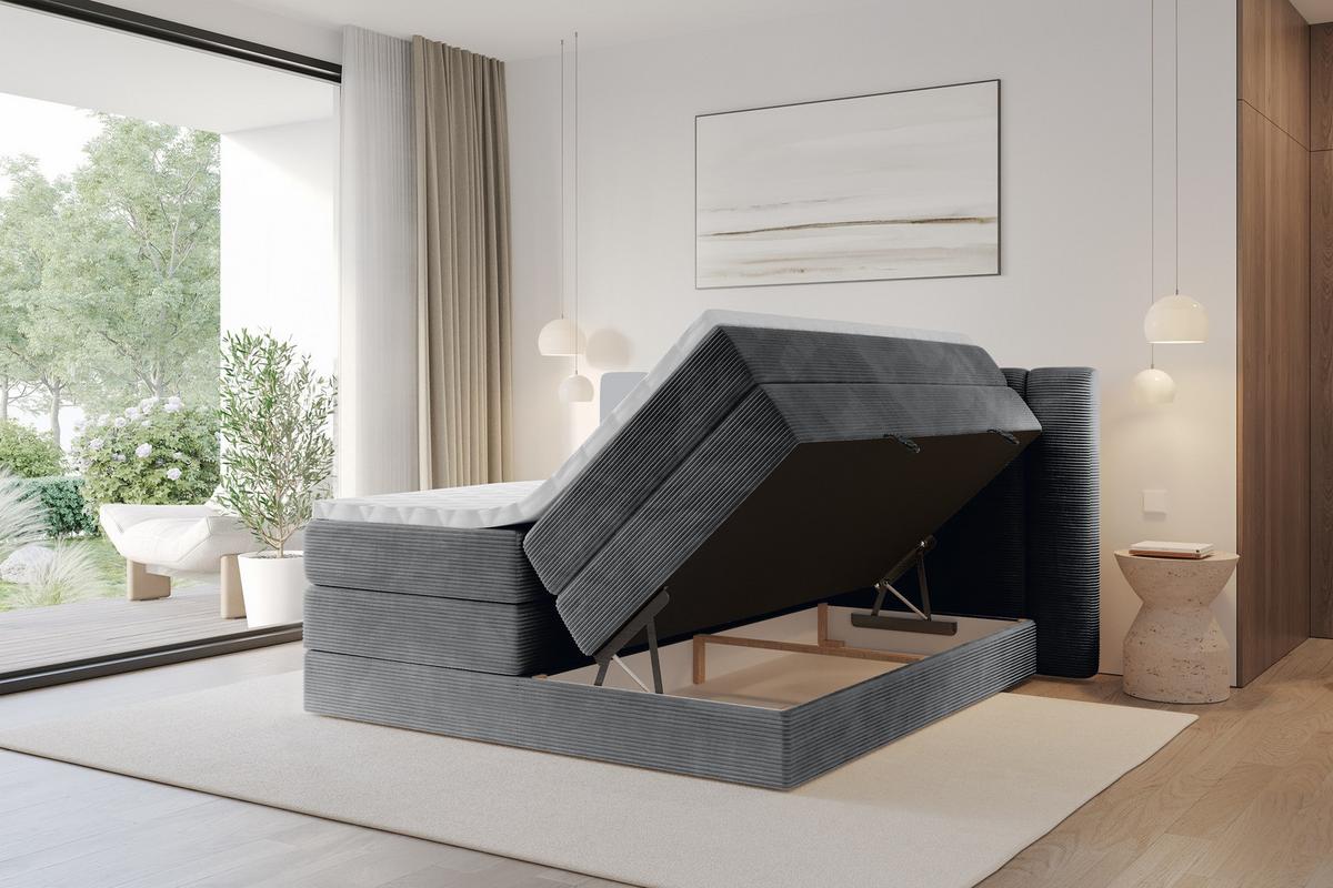 BOXSPRINGBETT mit Matratze H3/H4 - EVON KING - 180x200 cm Dunkelgrau - Graphitfarben, Holzwerkstoff (180/200cm) - ALTDECOR