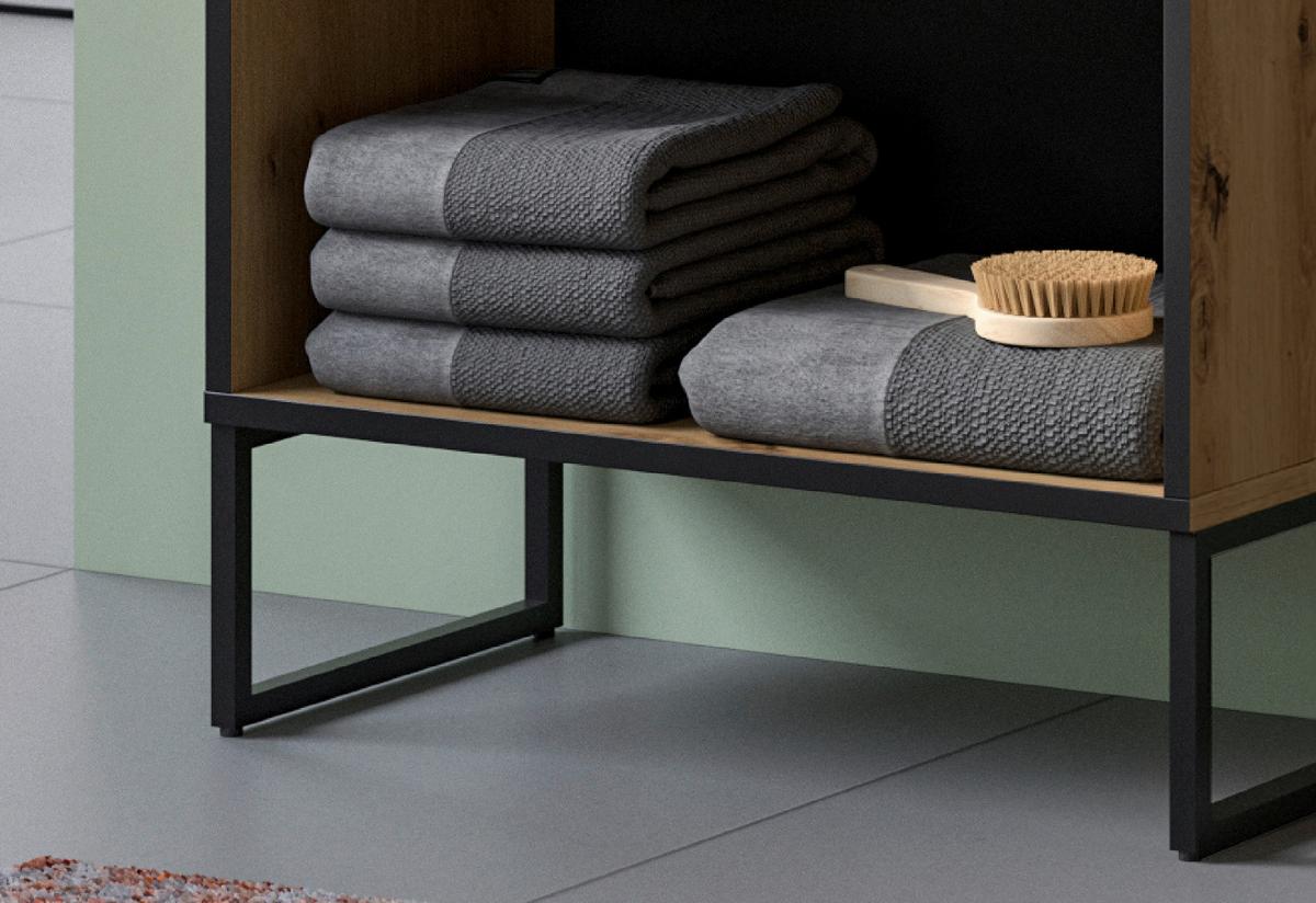 HOCHSCHRANK Eiche Artisan, schwarz 60 x 160 cm, Badezimmer Schrank mit Soft-Close - Schwarz/Eiche Artisan, Holzwerkstoff/Kunststoff (59/159/32cm) - Inn.Furn