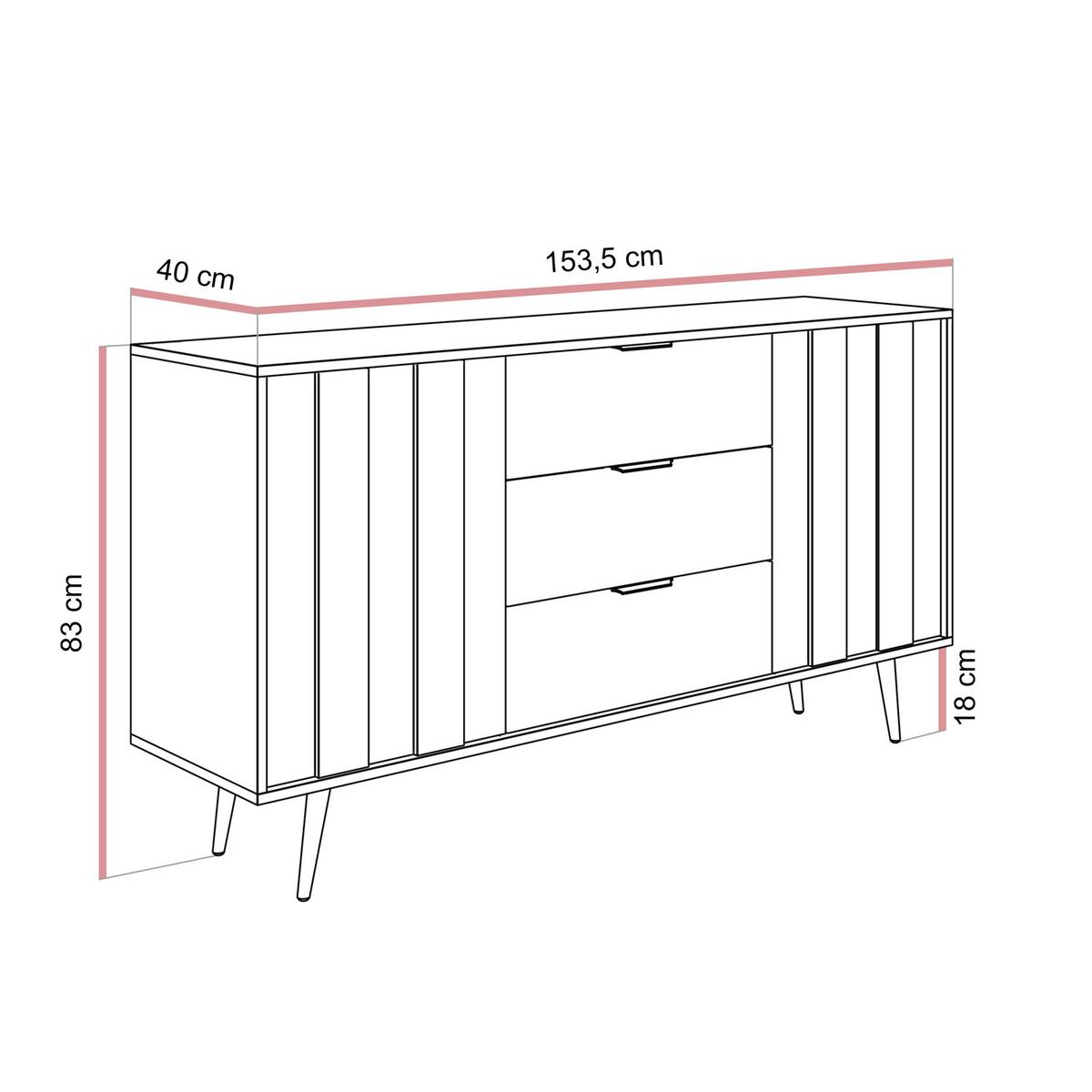 KOMMODE ALMA 2D3S mit LED-Beleuchtung - Eichefarben/Schwarz, Holzwerkstoff (153/88/40cm) - Lookway