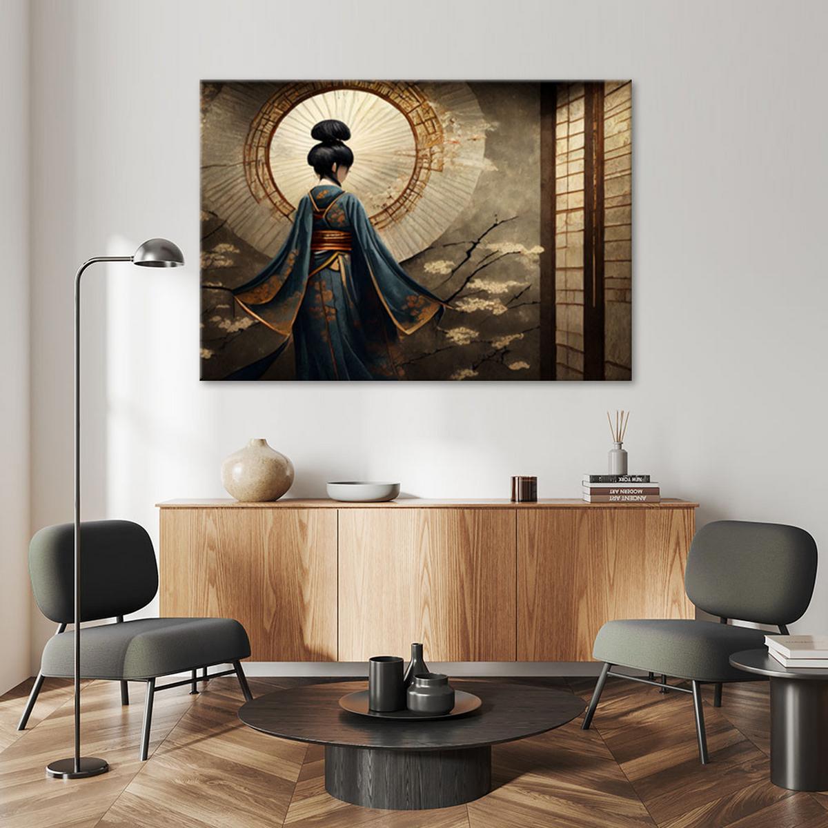 LEINWANDBILD Japanische Geisha 100x70cm - Braun, Textil (100/70cm) - Feeby
