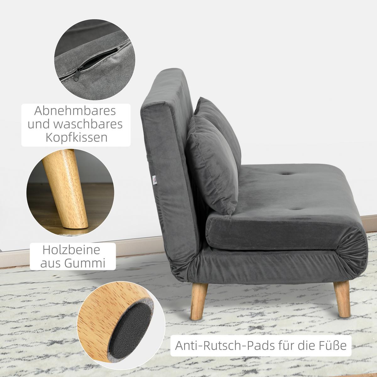 SCHLAFSOFA 2-Sitzer Sofa mit Bettfunktion Klappsofa mit verstellbare Rückenlehne - Naturfarben/Grau, Holz/Textil (78/79/130cm) - HOMCOM