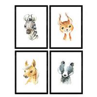 POSTER Set mit 4 Karte Zebra Pferd und Hirsch A3 Schwarzer Rahmen - Schwarz, Papier (29.7/3cm) - Nacnic