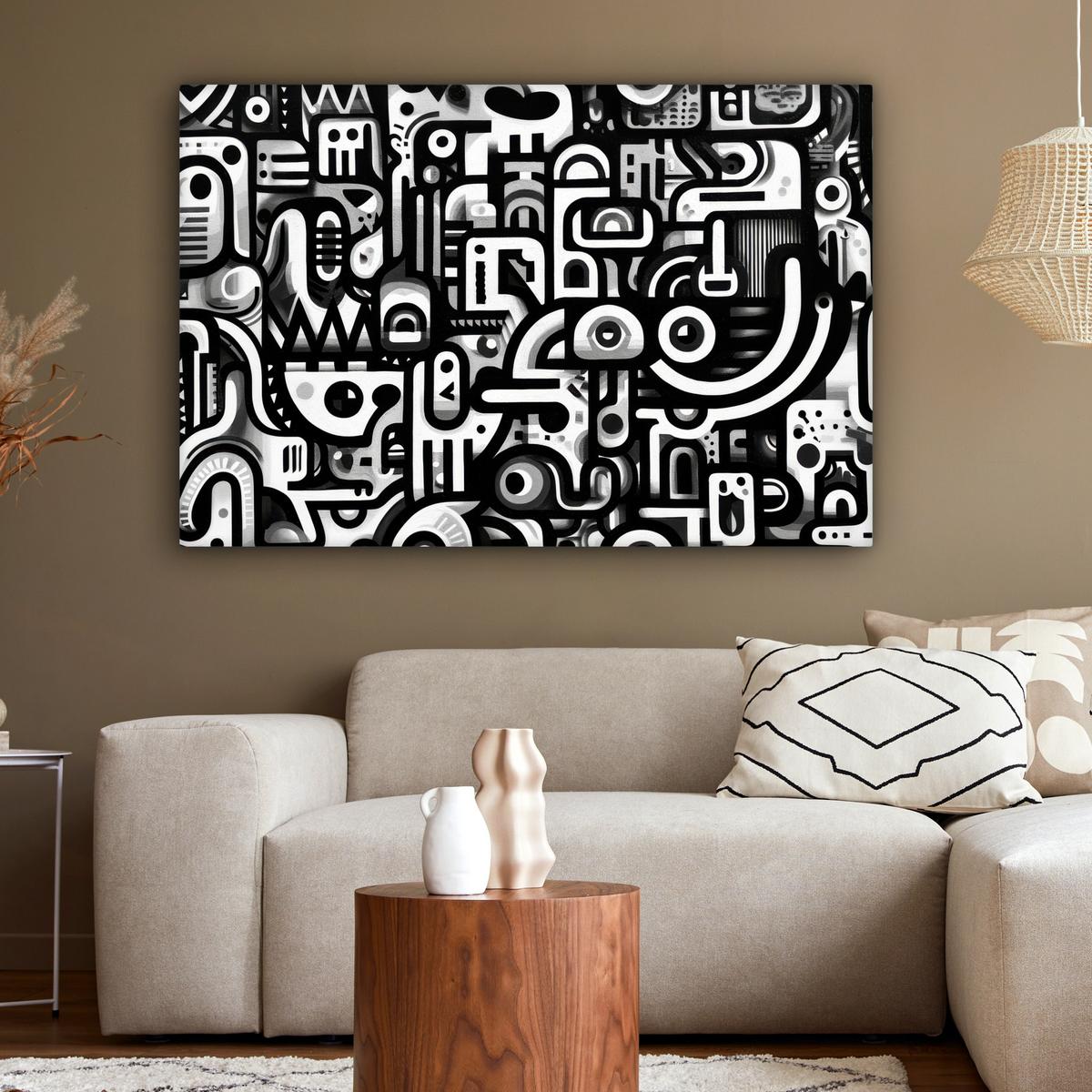 LEINWANDBILD Symbole - Abstrakt - Grafik - Schwarz Groß 140x90 cm - Schwarz, Textil (140/90cm) - MuchoWow