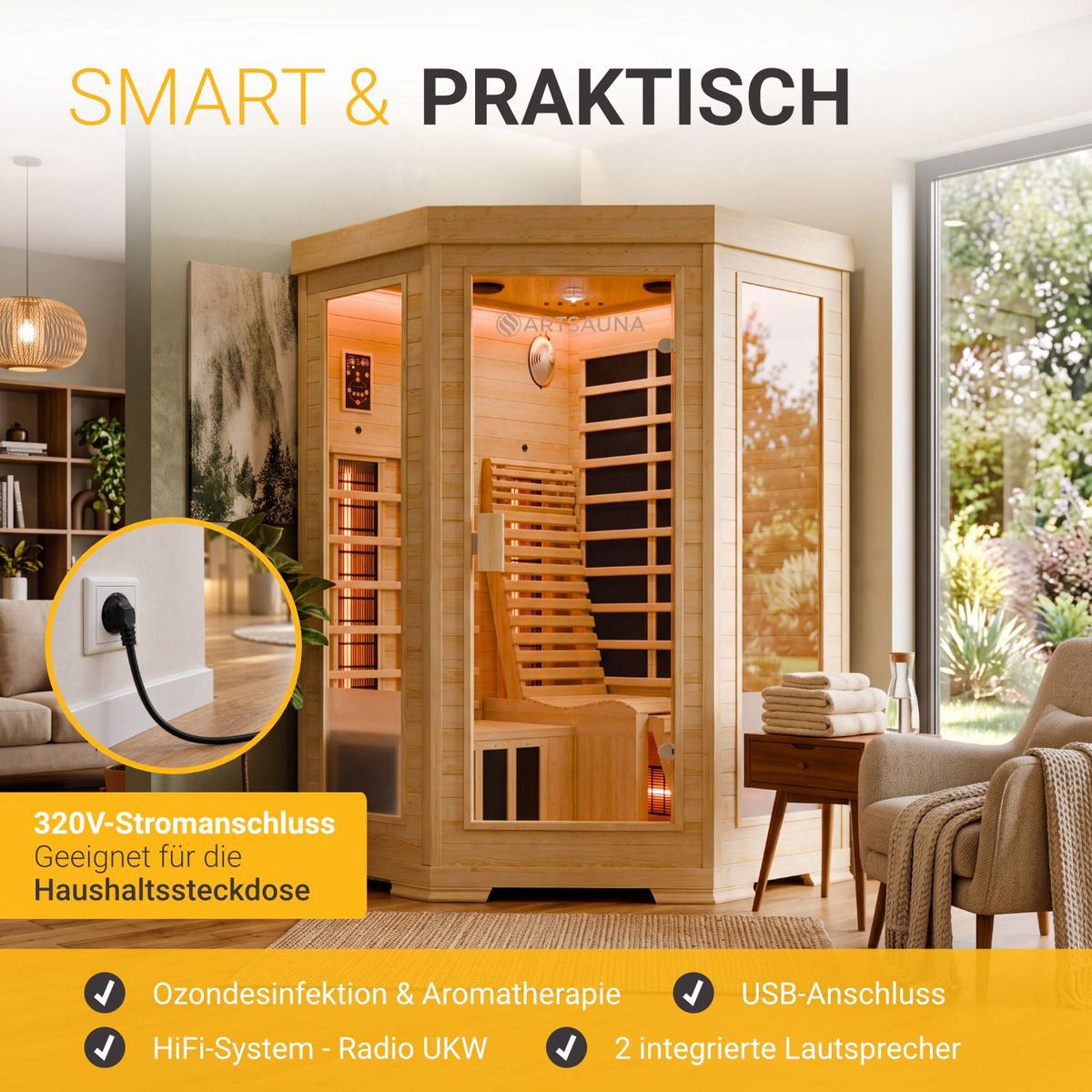 INFRAROTKABINE Aalborg mit Dual Technologie & Hemlockholz - Naturfarben, Holz (120/190/120cm) - Artsauna