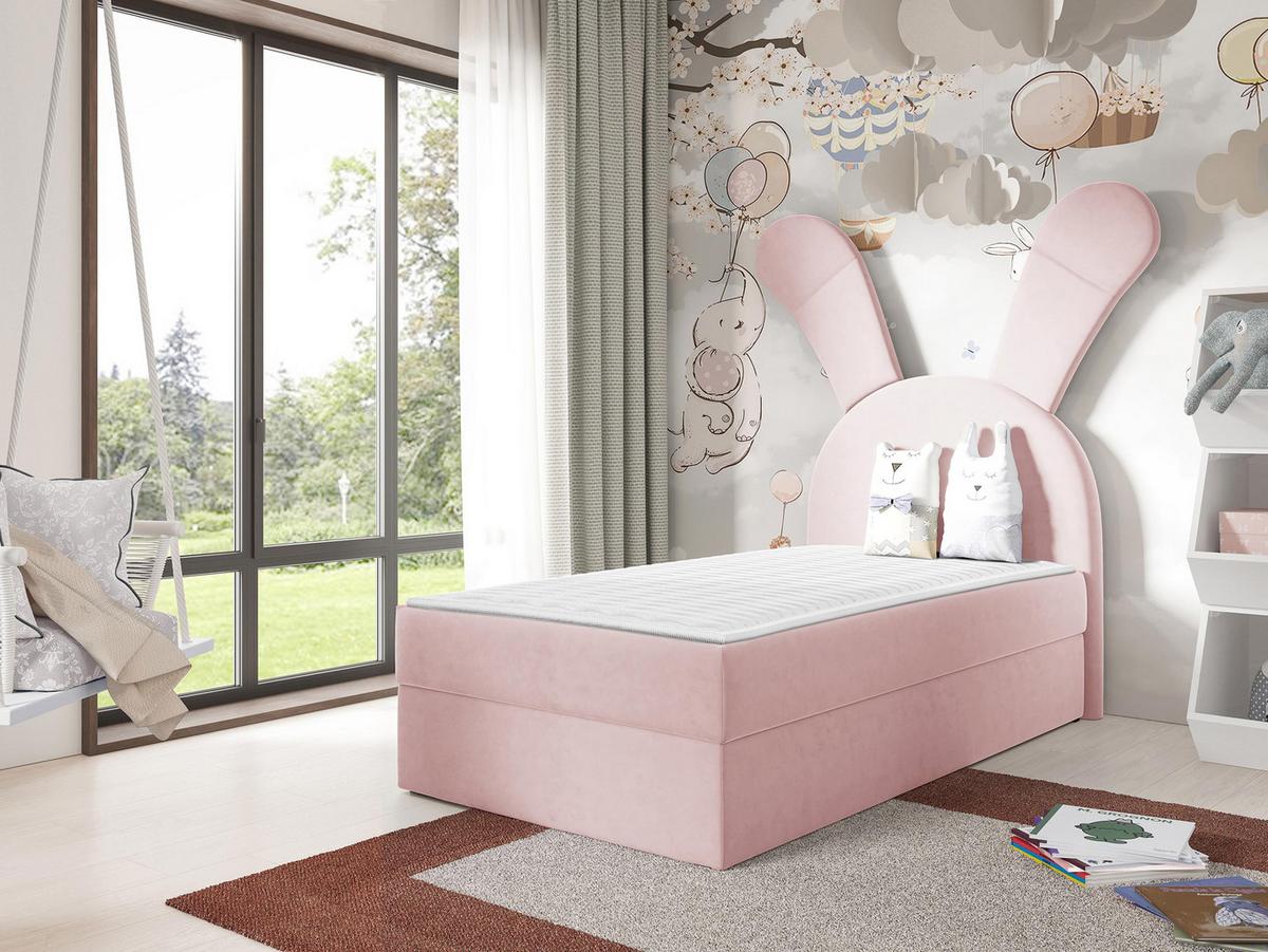 BOXBETT Bunny Light, Seite: Rechts - H3 - Hellrosa/Schwarz, Holz/Textil (100/200cm) - MIRJAN24