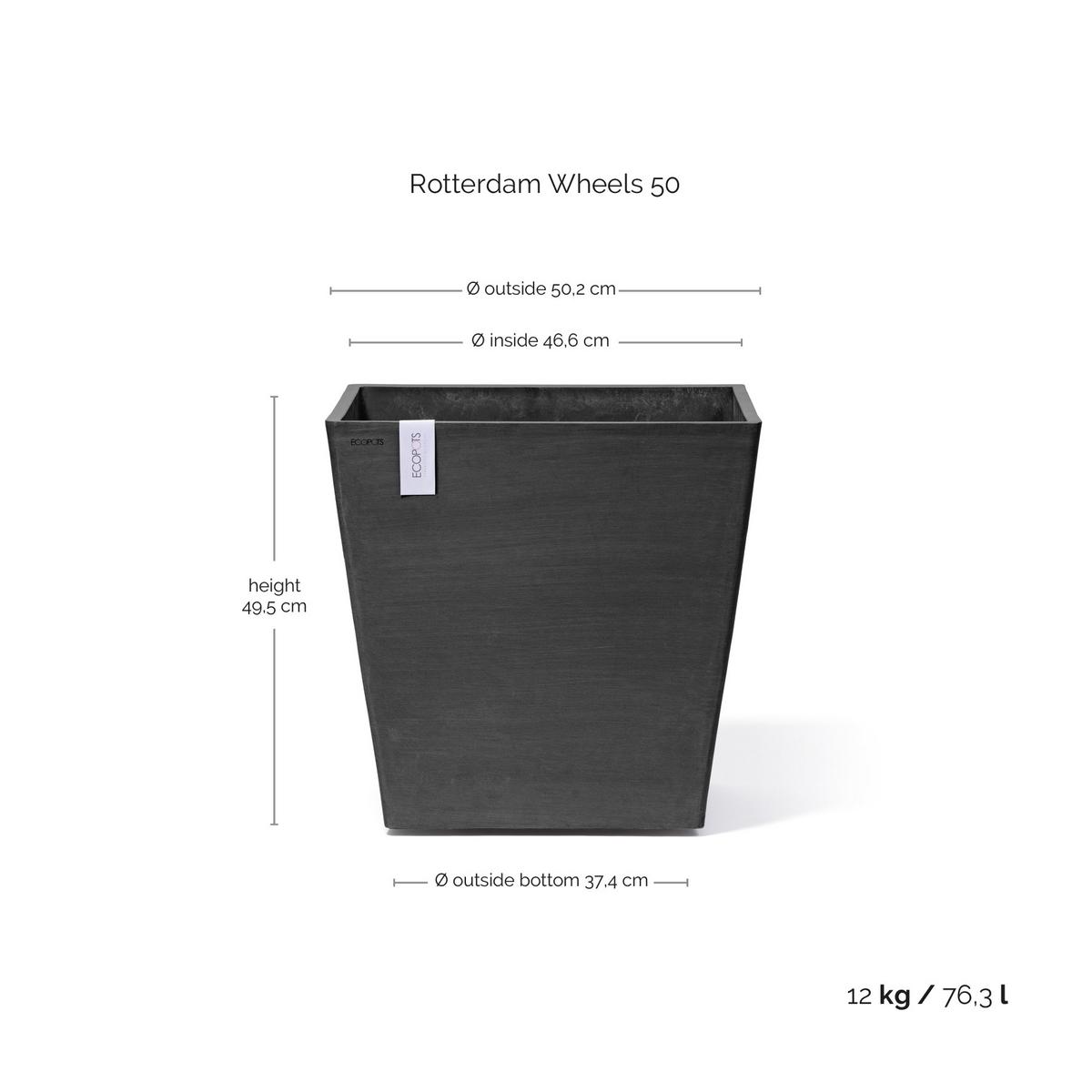 BLUMENTOPF Rotterdam Wheels 50,2/50,2/49,5 cm Dunkelgrau - Dunkelgrau, Kunststoff (50.2/49.5cm) - Ecopots