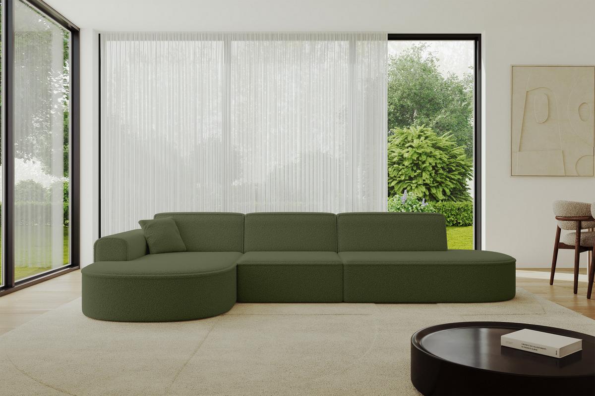 ECKSOFA Ottomane Links MARI-L2 - 328x171x79 cm Grün Bouclé - Schwarz/Grün, Holzwerkstoff/Kunststoff (165/321cm) - ALTDECOR