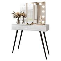SCHMINKTISCH SIENNA LOFT ELITE mit Spiegel PUSH OPEN - Weiß Hochglanz/Schwarz, Holzwerkstoff (100/81/42cm)