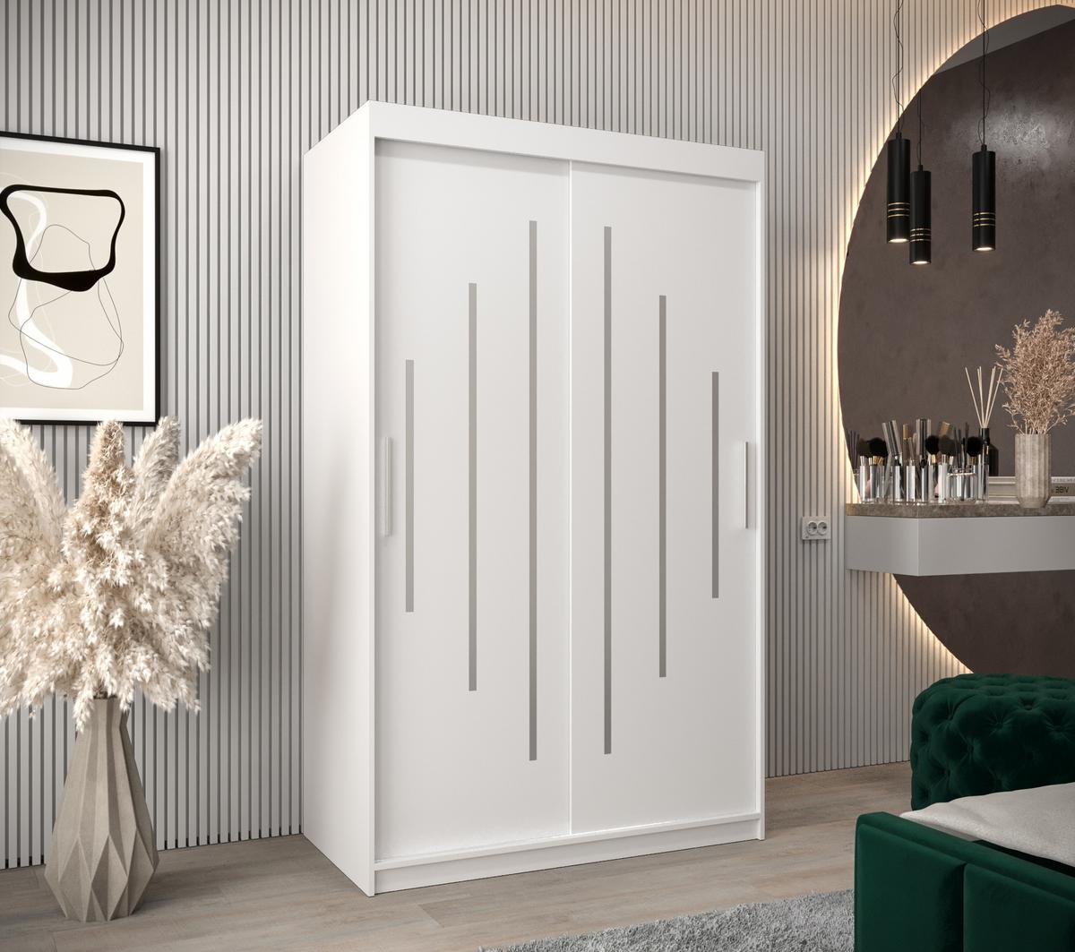 SCHWEBETÜRENSCHRANK 200/120/62 2-türig - Silberfarben/Weiß, Holz/Kunststoff (120/200/62cm) - Abiks Möbel