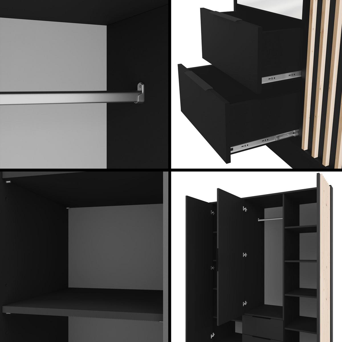KLEIDERSCHRANK NELIA - 150 cm - Schwarz/Eiche Artisan, Holzwerkstoff (150/200/51cm) - ALTDECOR