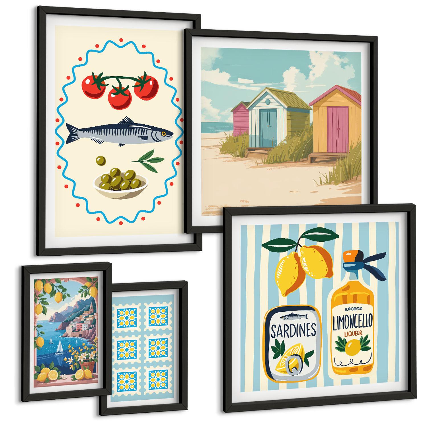 BILDER SET 5er Set - 50x50 cm & 20x30 cm & 40x60 cm Schwarzer Rahmen - Blumenwein Mailand Paris - Schwarz, Kunststoff (40/60cm) - TULUP