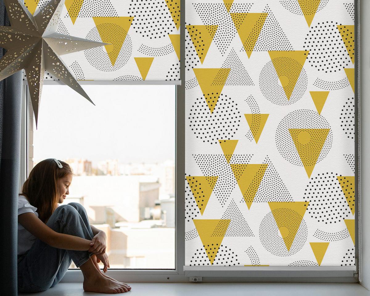 INNENROLLO - Fensterrollo - Rollo - 80x140 cm - Dreiecke und Kreise aus Punkten - Gelb, Kunststoff (80/140/0.5cm) - TULUP