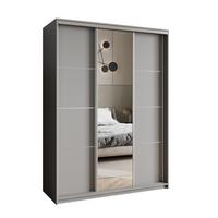 SCHWEBETÜRENSCHRANK VARO 150/205/60 cm 3-türig mit Spiegel Graphitfarben - Graphitfarben, Holzwerkstoff (150/205/60cm) - MASSENO
