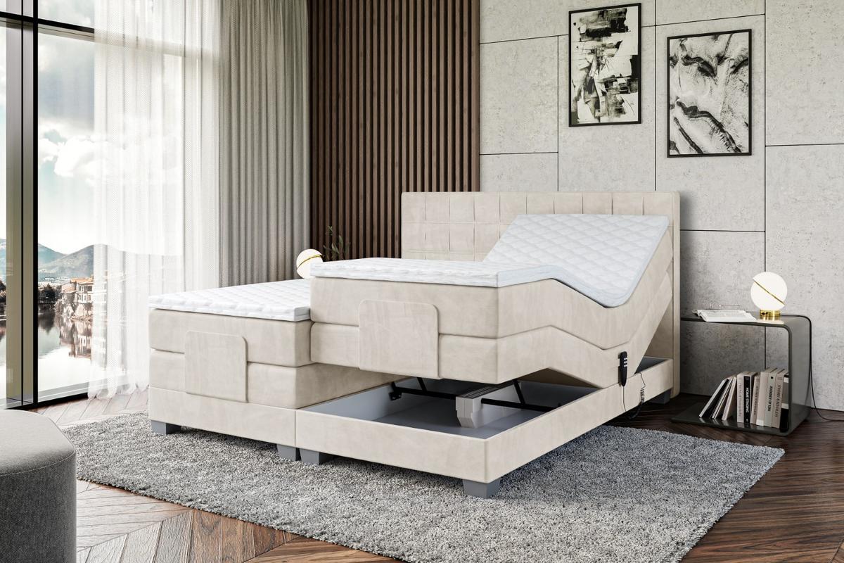 BOXSPRINGBETT elektrisch verstellbar mit 2 Matratzen H4/Taschenfederung OSTO EL 140 x 200 Creme - Creme, Holzwerkstoff (147/200cm) - ALTDECOR