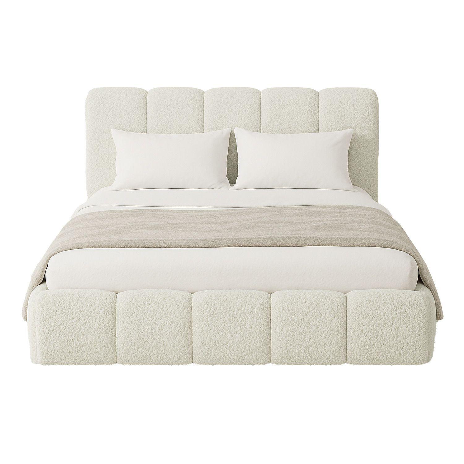 POLSTERBETT Catania 180/200 cm Creme Bouclé inkl Matratze - Creme, Textil (180/200cm) - Juskys