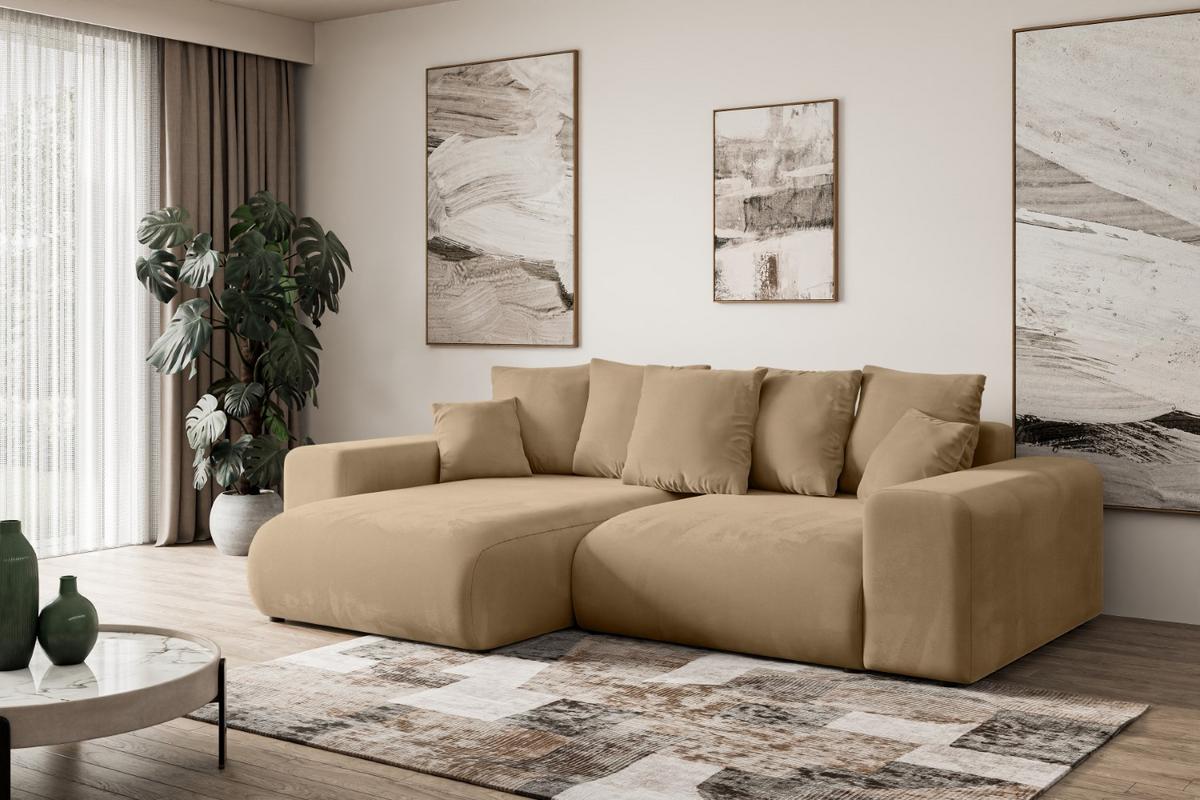 ECKSOFA Ottomane links ESKAR-L 266x176x72 Beige Velours - Beige/Schwarz, Holzwerkstoff/Kunststoff (266/176cm) - ALTDECOR