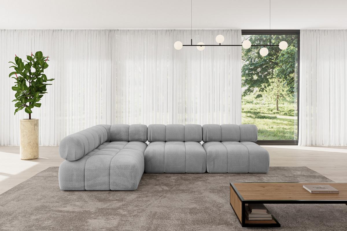 ECKSOFA modulares Sofa Samaro-L2 - 285x190x70 cm Hellgrau Velours - Hellgrau, Holzwerkstoff/Textil (285/190cm) - ALTDECOR