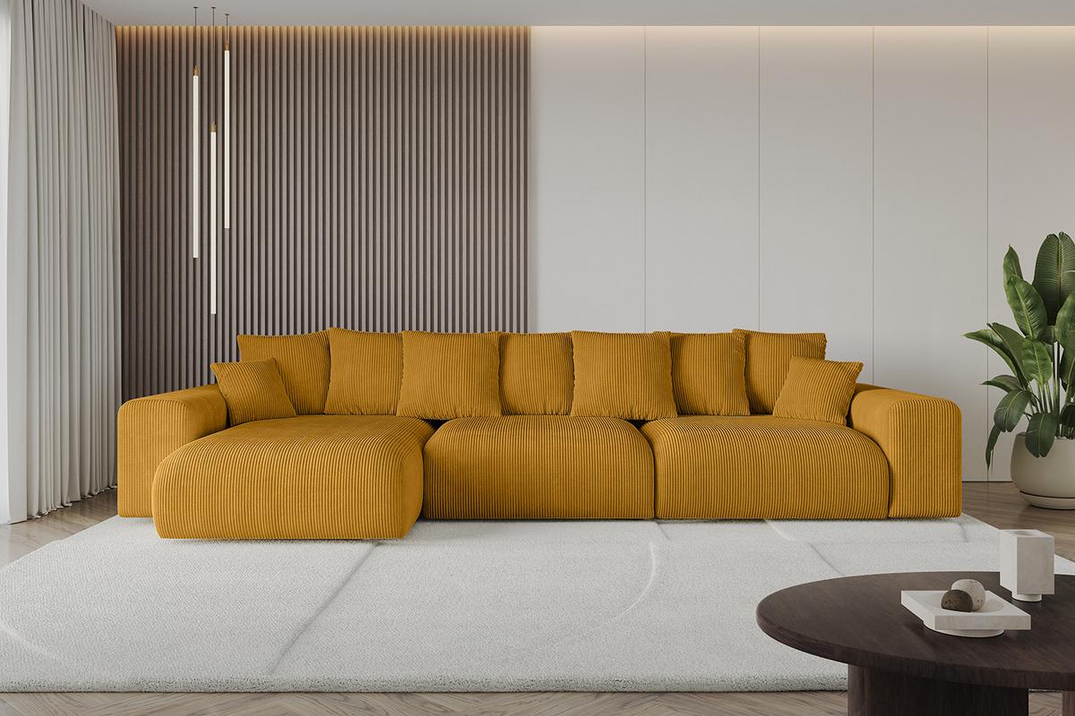 ECKSOFA Ottomane links ESKAR-L2 364x176x72 Currygelb Cord - Currygelb/Schwarz, Holzwerkstoff/Kunststoff (364/176cm) - ALTDECOR